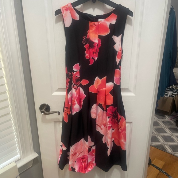 Calvin Klein Black and Pink Floral Midi Dress - Picture 3 of 15